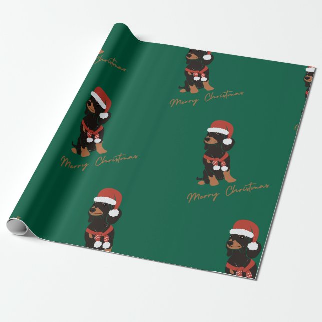 Dachshund pet christmas Wrapping Paper (Unrolled)
