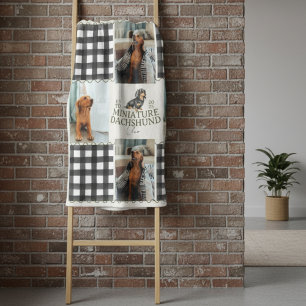 Dachshund Pet Four Photo Checkered Gingham  Fleece Blanket