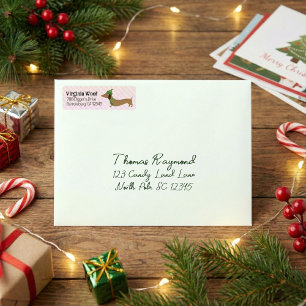 Dachshund Pink Christmas Card Address Labels 
