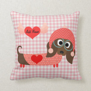 Dachshund Pink Gingham Valentine Pillow