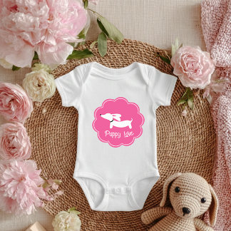 Dachshund Pink Girlie Puppy Love  Baby Bodysuit