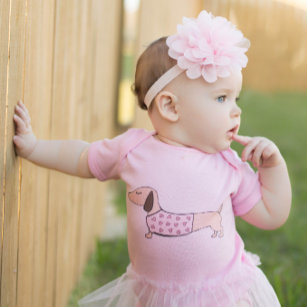 Dachshund Pink Heart One Piece Outfit for Baby Baby Bodysuit