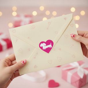 Dachshund Pink Love Heart Sticker Envelope Seal