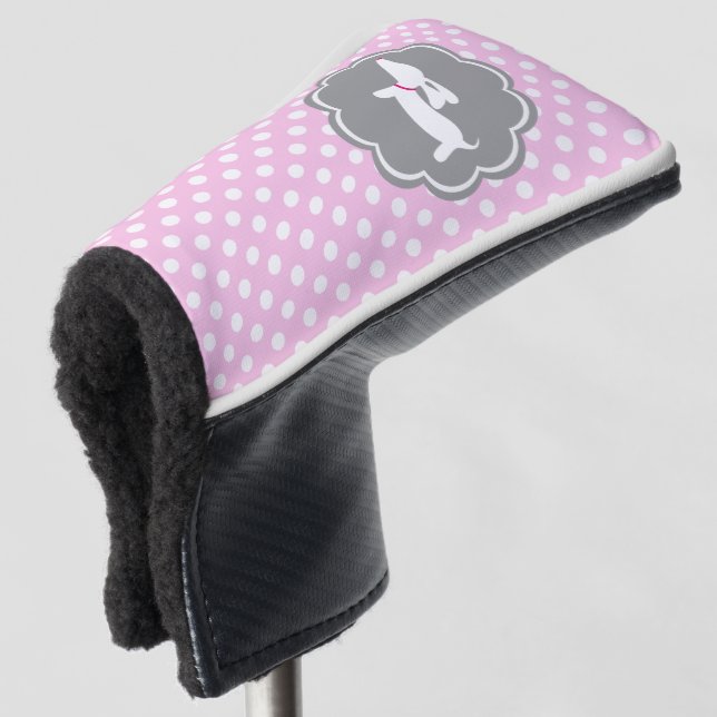 Dachshund Pink Polka Dot Golf Head Cover Putter (3/4 Front)