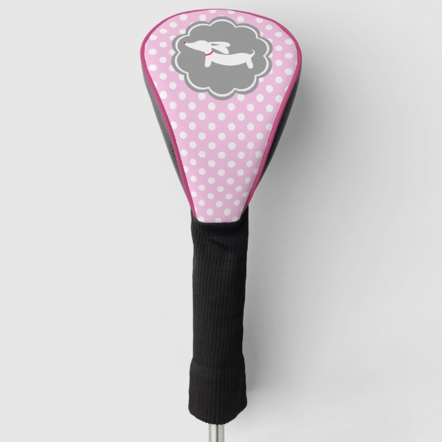 Dachshund Pink Polka Dot Golf Head Cover Woods (Front)