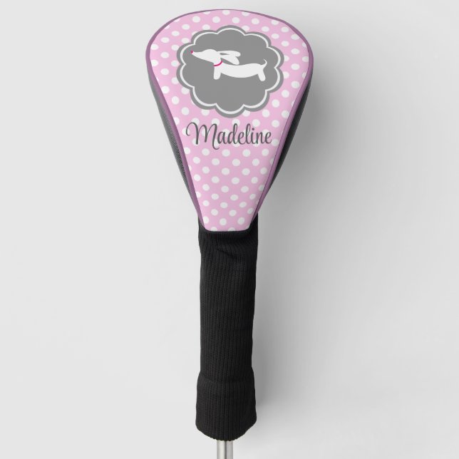 Dachshund Pink Polka Dot Personalize Dog Mom Gift  Golf Head Cover (Front)