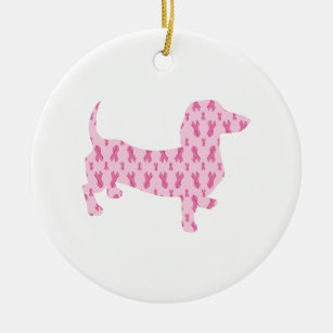 Dachshund Pink Ribbon for Cancer Ceramic Ornament