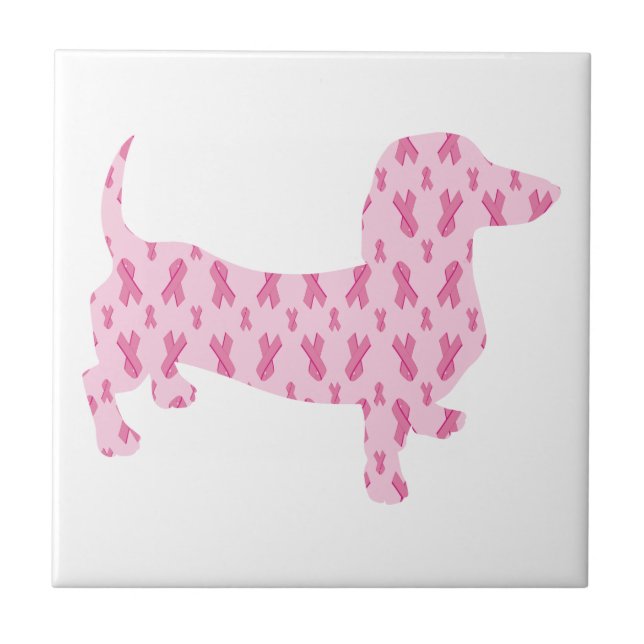 Dachshund Pink Ribbon for Cancer Tile (Front)