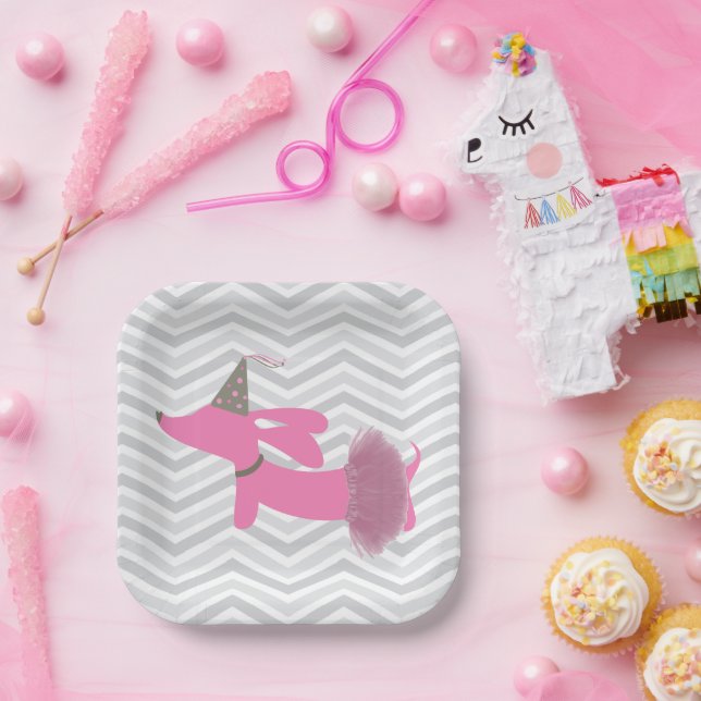 Dachshund Pink Wiener Dog Party Plates (Party)