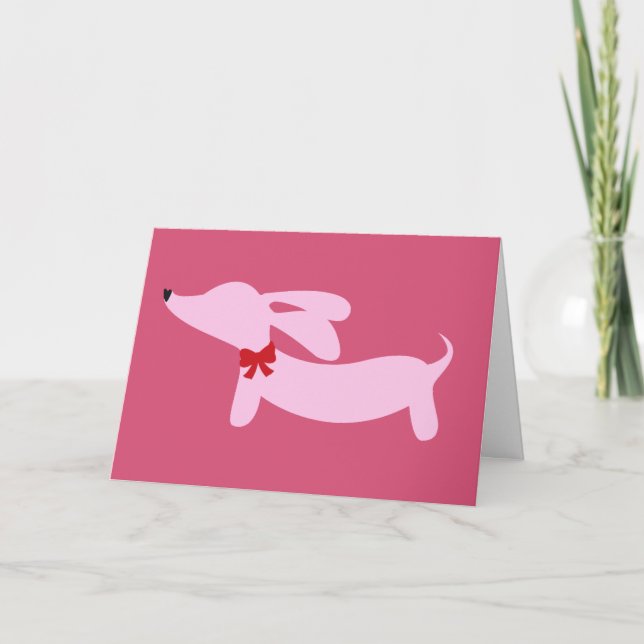 Dachshund Pink with Red Bow Card (Front)