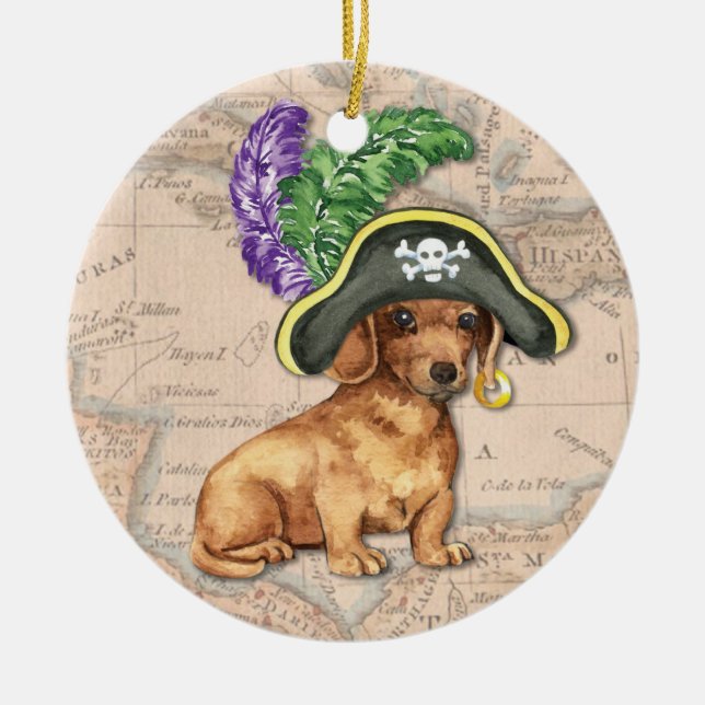 Dachshund Pirate Ceramic Ornament (Front)