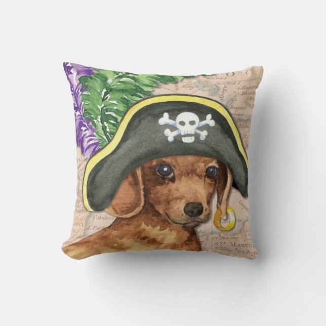 Dachshund Pirate Throw Pillow (Front)