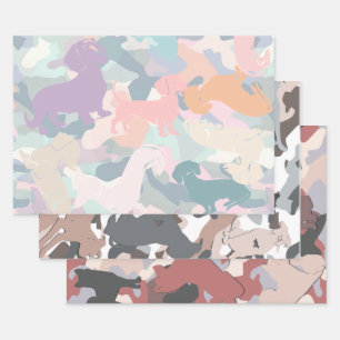 Dachshund, Pit Bull, And Shiba Inu Camo Pattern Wrapping Paper Sheet