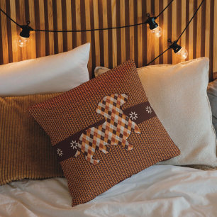 Dachshund Plaid and Faux Knit Look Throw Pillow