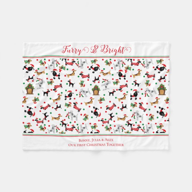 Dachshund Poodle Dog Furry Bright Christmas  Fleece Blanket (Front (Horizontal))