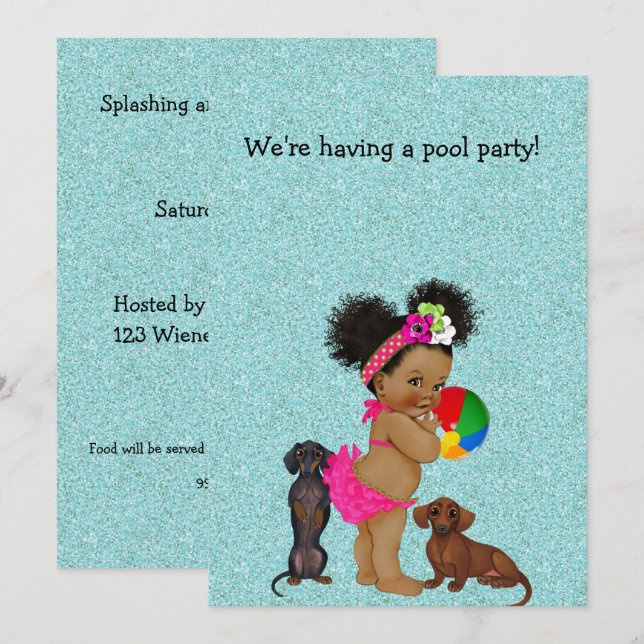Dachshund Pool Party Ethnic Baby Invitation (Front/Back)