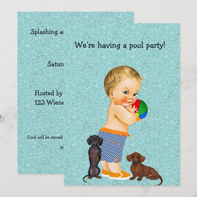 Dachshund Pool Party Invitation (Front/Back)