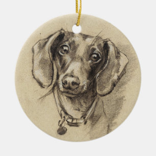 Dachshund portrait ceramic ornament