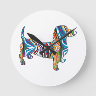 Dachshund - Psychedelic Zbra Doxie Round Clock