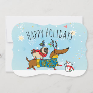 Dachshund, Pug & Bird Flat Holiday Card