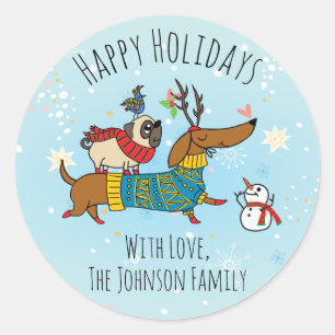 Dachshund, Pug & Bird Holiday Sticker