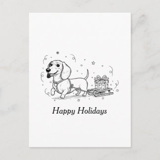 Dachshund pulling sleigh with a Christmas presents Holiday Postcard