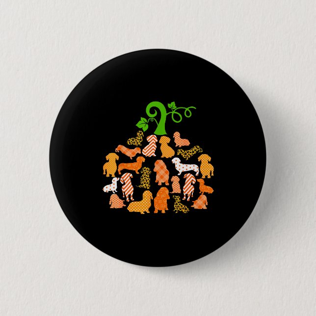 Dachshund Pumpkin Shape Plaid Leopard Dog Autumn H 2 Inch Round Button (Front)