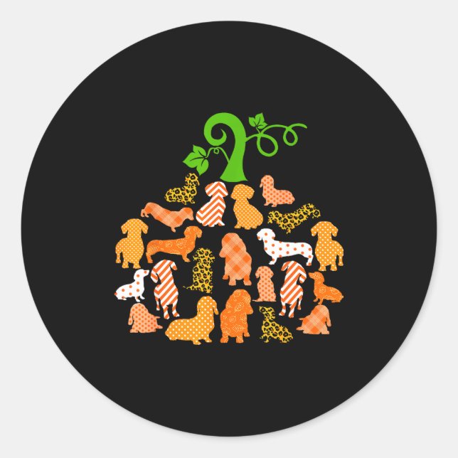 Dachshund Pumpkin Shape Plaid Leopard Dog Autumn H Classic Round Sticker (Front)