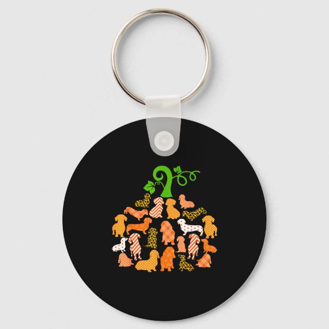 Dachshund Pumpkin Shape Plaid Leopard Dog Autumn H Keychain (Front)