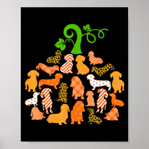 Dachshund Pumpkin Shape Plaid Leopard Dog Autumn H Poster