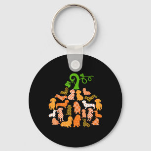 Dachshund Pumpkin Shape Plaid Leopard Dog Autumn Keychain