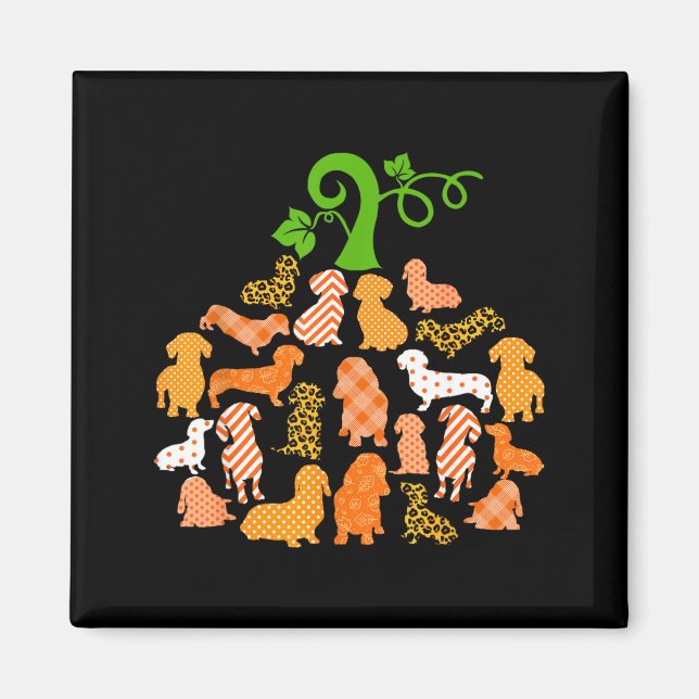 Dachshund Pumpkin Shape Plaid Leopard Dog Autumn Magnet (Front)