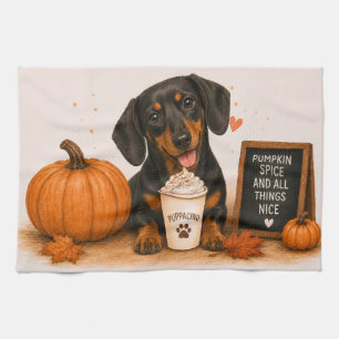 Dachshund Pumpkin Spice Coffee Kitchen Towel