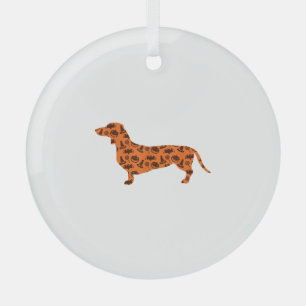 Dachshund Pumpkin Witch Bat Funny Spooky Halloween Glass Ornament