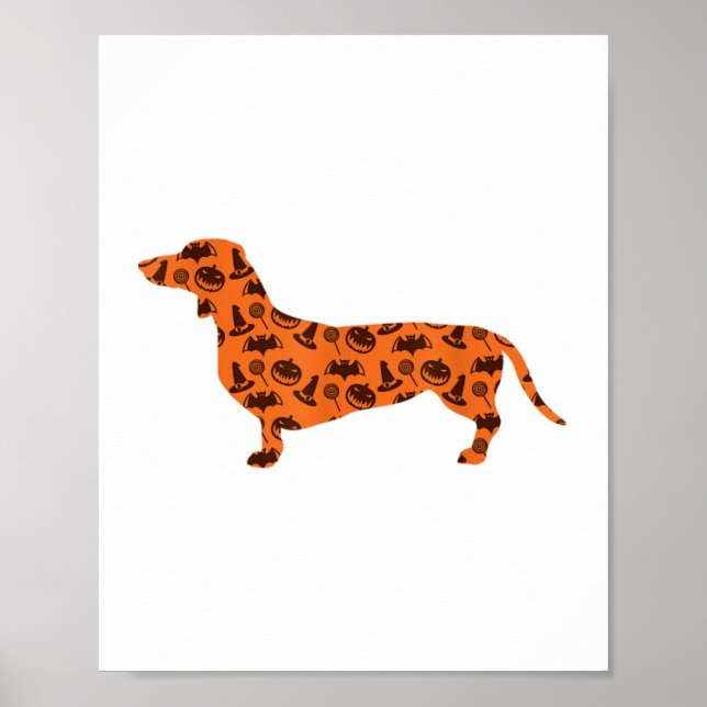 Dachshund Pumpkin Witch Bat Funny Spooky Halloween Poster (Front)