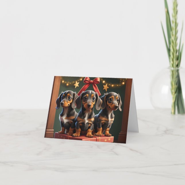 Dachshund Puppies Christmas Greeting Card (Front)