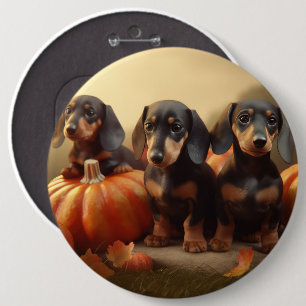 Dachshund Puppy Autumn Delight Pumpkin 6 Inch Round Button