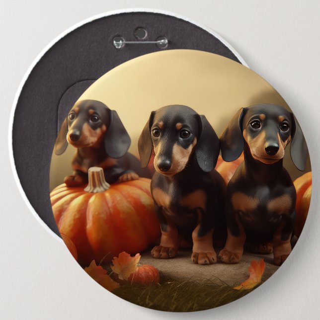 Dachshund Puppy Autumn Delight Pumpkin 6 Inch Round Button (Front & Back)