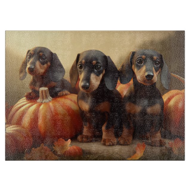 Dachshund Puppy Autumn Delight Pumpkin Cutting Board (Front)