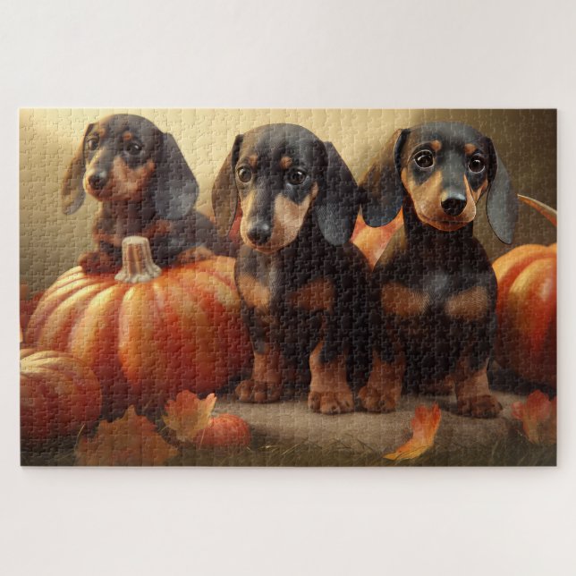 Dachshund Puppy Autumn Delight Pumpkin Jigsaw Puzzle (Horizontal)