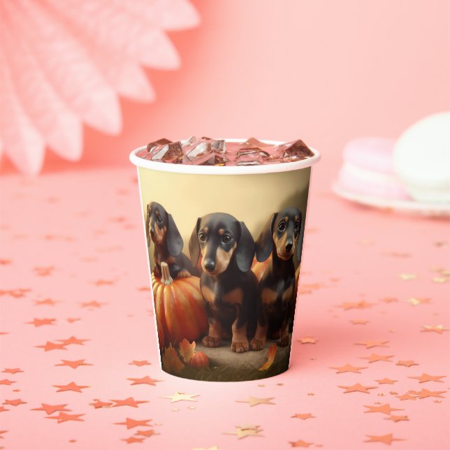 Dachshund Puppy Autumn Delight Pumpkin Paper Cups (Insitu)