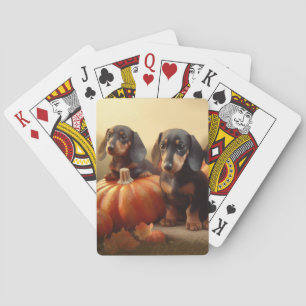Dachshund Puppy Autumn Delight Pumpkin Playing Cards