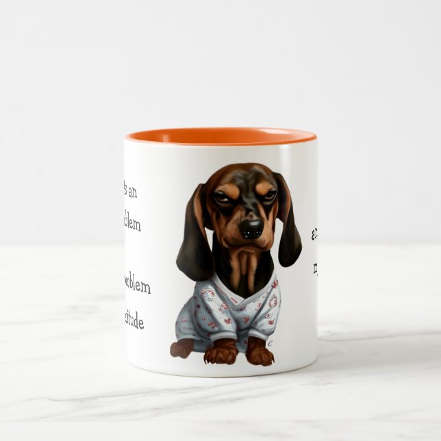 Dachshund Puppy Bad Attitude Two-Tone Coffee Mug (Center)