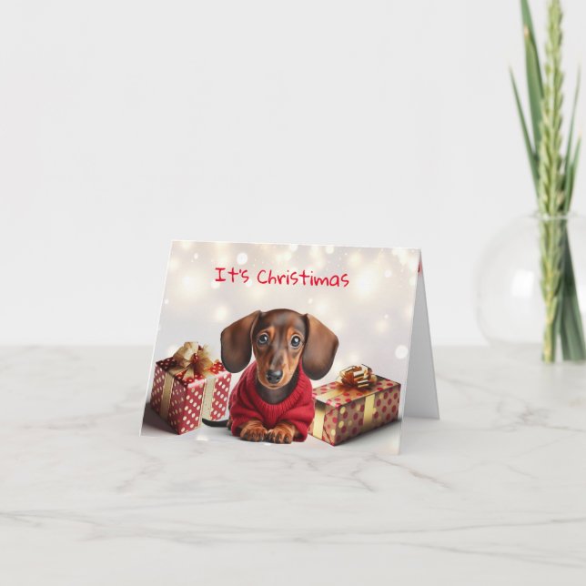 Dachshund Puppy Christmas Greeting Card (Front)