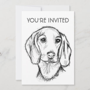 dachshund puppy dog black white simple drawing art invitation