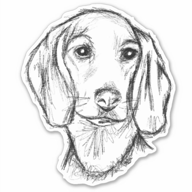 dachshund puppy dog black white simple sketch stic (Front)