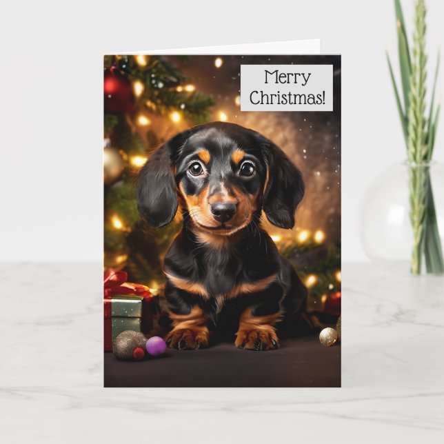 Dachshund Puppy Dog Christmas Card (Front)