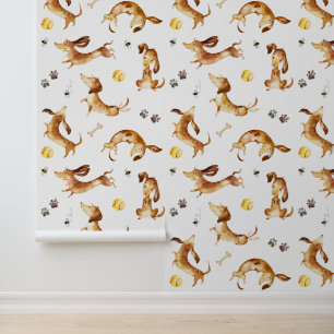 Dachshund Puppy Dog Paw Prints Bumble Bee Ball Wallpaper