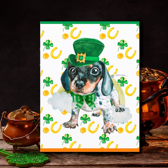 Dachshund Puppy Dog Shamrock St. Patricks Day  Holiday Postcard (Creator Uploaded)