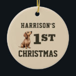 Dachshund Puppy Heart melting First Christmas Ceramic Ornament<br><div class="desc">A adorable watercolor dachshund puppy and snowman makes these custom first Christmas ornaments a heart warming keepsake gift. Easily customize to make a special gift this Christmas.</div>